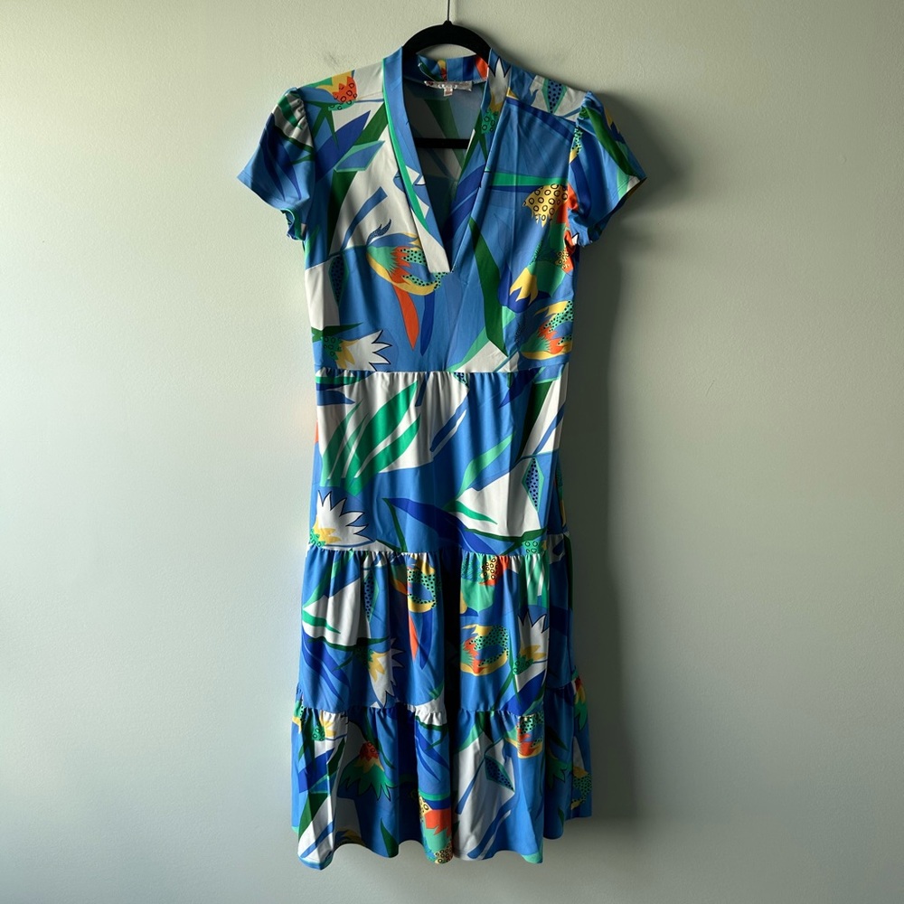 Jude Connally blue printed short sleeve dress